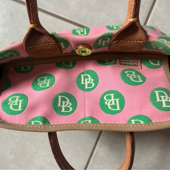 Dooney & Burke Sig. Pink & Green Polka Dot Handbag - Picture 10 of 13